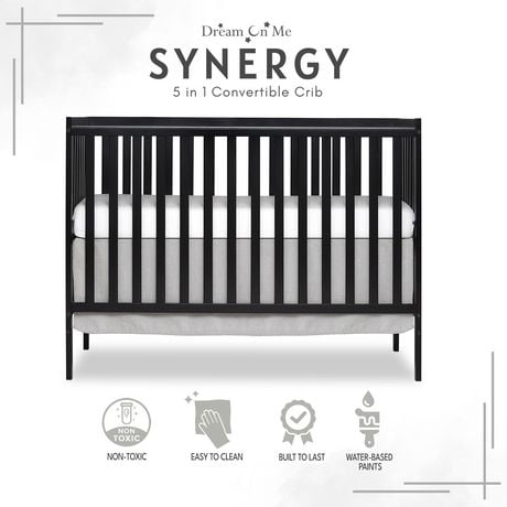 Dream On Me Synergy 5-in-1 Convertible Crib, Greenguard Gold Certified, Convertible Crib
