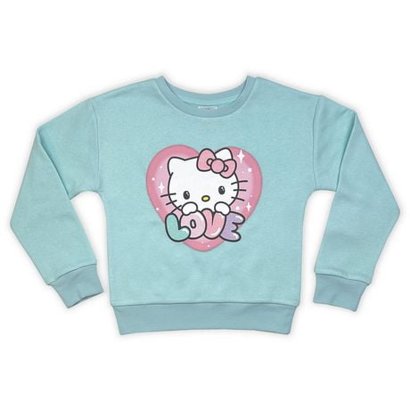Hello Kitty Girls long sleeve fleece popover with crewneck great on it own or layer with additional top with any causal bottom