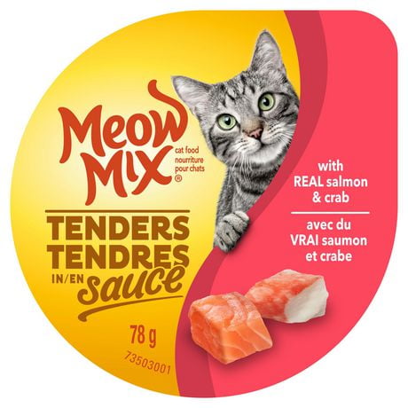 Meow Mix Nourriture pour Chats Tendres en Sauce avec du Vrai Saumon et Crabe 78 g Meow Mix TIS Saumon et Crabe