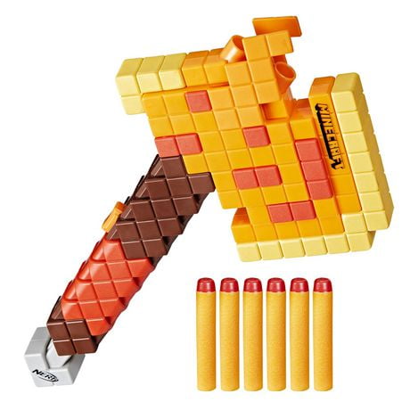 Nerf Minecraft Firebrand, Dart Blasting Axe, 6 Nerf Elite Foam Darts, Design Inspired by Minecraft Axe in the Game, Pull Down Priming, Minecraft Toys, Ages 8 and up