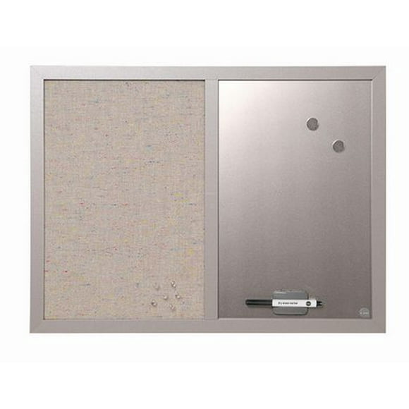MasterVision Combo Silver Dry-Erase & Gray Fabric Bulletin Board, 18" x 24", Black Frame