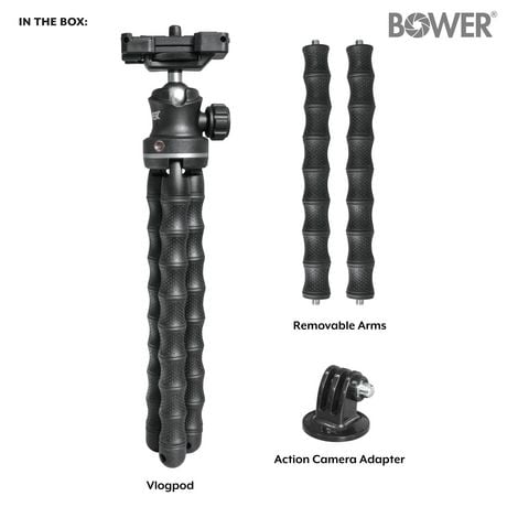 Bower 14- inch Grappling Vlogging Flexible Tripod with Ball Head for Content Creation; Black, Bower 14" Grappling Vlogging Tripod