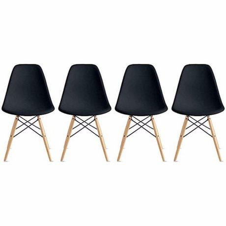 Nicer Furniture Eiffel Style Dining Chairs with Wooden Legs, Black (Set of 4)