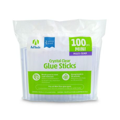 AdTech Crystal Clear Glue Sticks (W220-34ZIP100) – Mini Size, Crystal Clear, Hot Glue Gun  All-purpose glue sticks for crafting, scrapbooking & more. Pack of 100, 4” long and .28 Diameter hot glue sticks, 100 Count