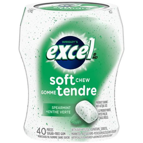 Gomme tendre Excel Menthe verte, sans sucre, bouteille, 40 morceaux 1&nbsp;bouteille, 40&nbsp;morceaux