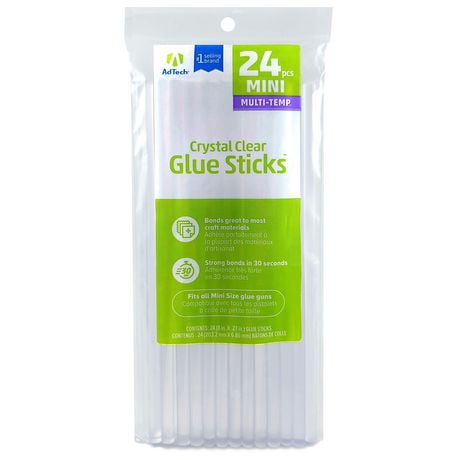 AdTech Crystal Clear Glue Sticks (W220-3824) – Mini Size, Crystal Clear, Hot Glue Gun Sticks. All-purpose glue sticks for crafting, scrapbooking & more. Pack of 24, 8” long .28 Diameter hot glue sticks., 8 inch multi-temp mini sized hot glue sticks
