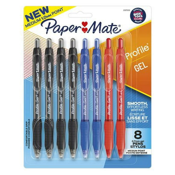 Paper Mate Profile Gel Pen, 0.7mm, Assorted, 8 Count, Retractable Pen