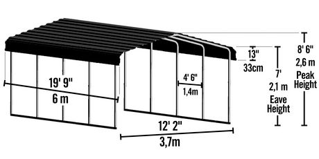 Steel Carport 12 X 20 X 7 Ft Galvanized Black Charcoal Walmart