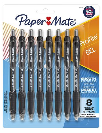 Paper Mate stylo gel, pointe moyenne 0,7mm, noir, paq. de 8 Stylo gel 