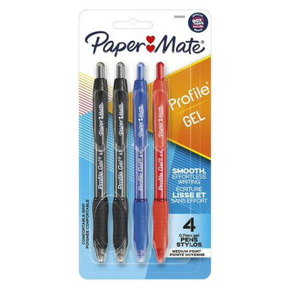 Paper Mate Gel Pen, Profile Retractable Pen, 0.7mm, Assorted, 4 Count, Gel pens