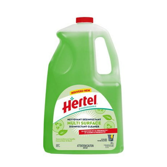 Hertel Nettoyant désinfectant multi surface à diluer Concombre Basilic 4L Désinfectant Hertel Diluable 4L