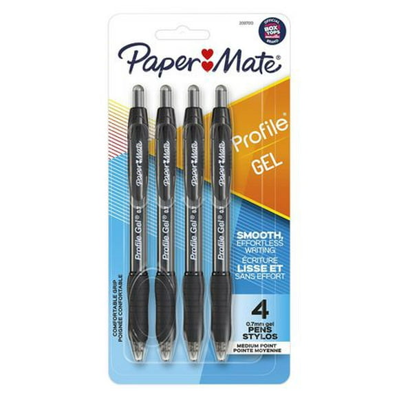 Paper Mate Profile stylo gel, 0,7mm, noir, paq. de 4 Rétractable