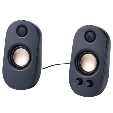 onn. Wired PC Stereo Speakers with 3.5 mm AUX Connector, Integrated Volume