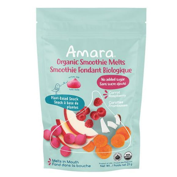 Amara Plant Based Yogurt Smoothie Melts, Carrots Raspberry, Melt in Your Mouth Org Snacks