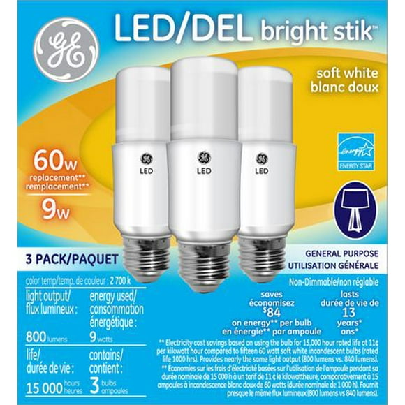 Ampoule d'éclairage DEL Bright Stik de GE Lighting blanc doux de 9 W