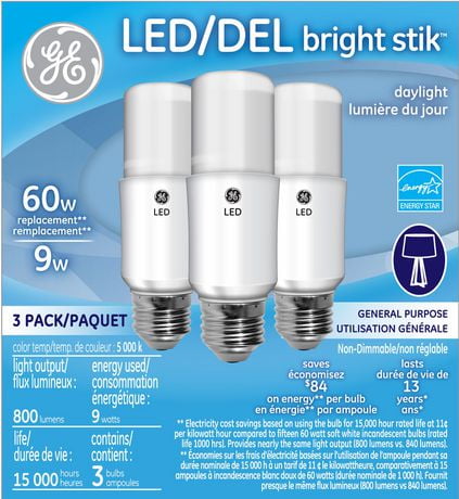 GE Lighting 9W Bright Stik Daylight LED Bulb | Walmart Canada