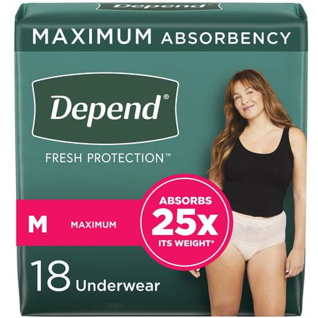 Sous-vêtement d’incontinence Depend Fresh Protection pour femmes, degré d’absorption maximal, M, couleur rosée, 18 unités 18 Unités