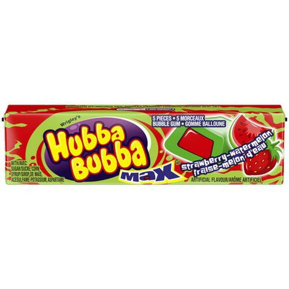 HUBBA BUBBA, Strawberry Watermelon Bubble Gum, 5 Pieces, 1 Pack, 1 Pack, 5 Pieces