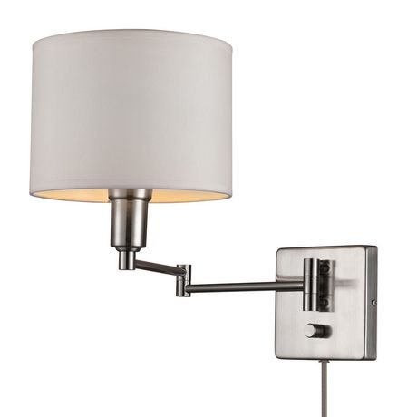 Globe Electric 1-Light Brushed Steel and White Plug-in Wall Sconce | Walmart Canada