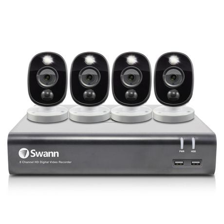 Swann 1080p HD 8 Channel 1TB Hard Drive DVR Security System 4 x 1080p PIR Security Warning Light Cameras (PRO-1080MSFB)