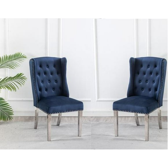 K-LIVING FILA BLUE-COLORED TUFTED VELVET CHAIRS WITH STAINLESS STEEL LEGS & STURDY BACK HANDLE (2 CHAIRS)