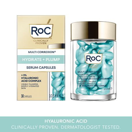 RoC - Multi Correxion®️ - Hydrate + Plump Serum Capsules + 3% Hyaluronic Acid Complex (10.5ml), 10.5 mL; 30 capsules