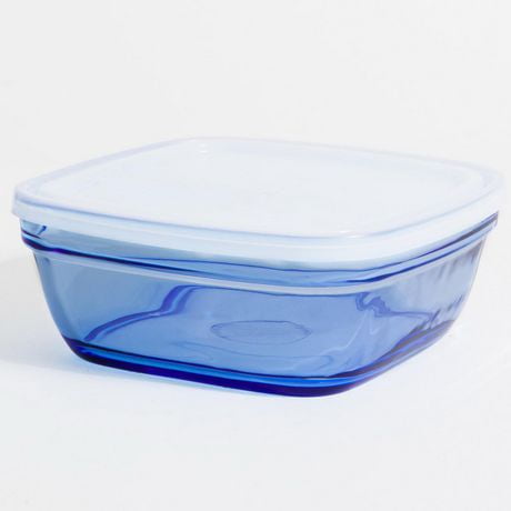 Duralex Lys Blue Square Bowl with translucent lid, 17cm