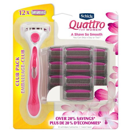 Système de rasoir pour femmes Schick Quattro for Women en emballage économique Rasoir et 12 recharges
