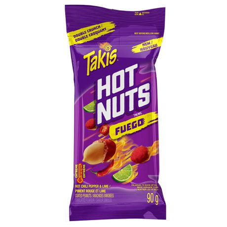 Arachides enrobées Takis Hot Nuts Fuego à saveur de piment rouge épicé et de lime Arachides enrobées Takis Hot Nuts Fuego