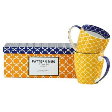 Set of 4 Geometric Mugs with Gift Box, Yellow