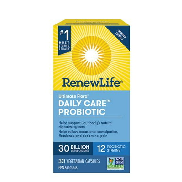 Supplément de probiotiques Flore suprêmeMC Soins quotidiens de Renew Life®, 30 milliards de cultures actives, 30 capsules Soutenez votre santé digestive.