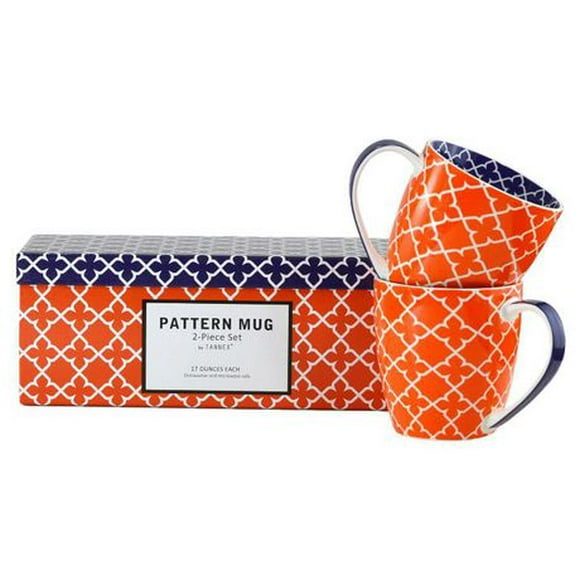 Set of 4 Geometric Mugs with Gift Box. Orange