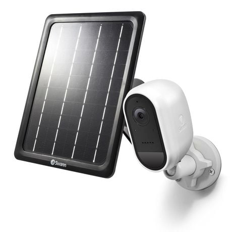 Caméra de sécurité Swann sans fil 1080p avec panneau de charge solaire et support extérieur - Blanc