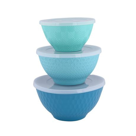 Mainstays 6-Piece Eco-Friendly Plastic Round Serving Bowl Set, Blue/Light Blue, Teal, Serving Bowl