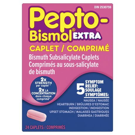 Comprimés Pepto Bismol Extra fort pour soulager la nausée, les brûlures d’estomac, l’indigestion, les malaises gastriques et la diarrhée, saveur originale, 24 comprimés
