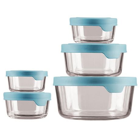 Anchor Hocking  10 Piece Round Glass Food Storage Set with Mineral Blue Truseal Lids