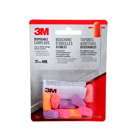 3M™ Disposable Earplugs 92050H4-DC-R, 32 dB NRR, Assorted Colours, 4 pack