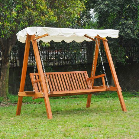 Outsunny Wooden Patio Swing With Canopy, Wooden Patio Swing Canada