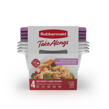 Rubbermaid TakeAlongs Square Food Storage Containers, 1.2 L (5.2 Cup), Special-Edition Orchid Purple, 4 Pack