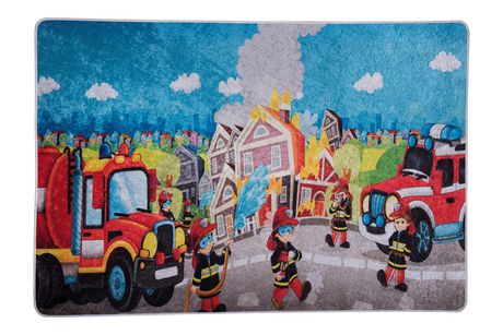 Fire Truck Area Rug Blue Red Grey, Fire Truck Rug