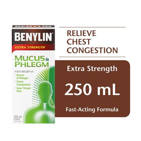 Benylin Extra-puissant, Anti-mucosités, soulage la congestion bronchique et les mucosités, sirop 250mL
