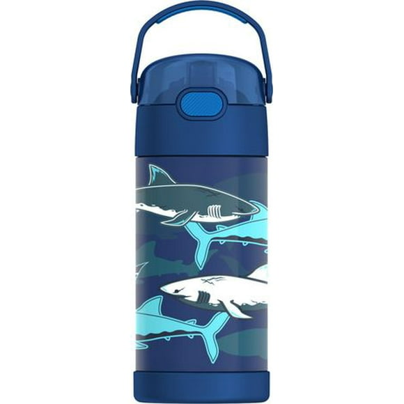 Thermos Funtainer 12 Oz Vacuum Insulated Straw Bottle,  Sharks, ,12 OZ Bottle