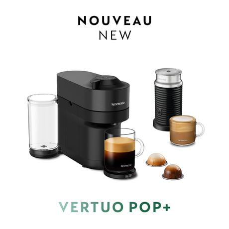 Machine à Café Nespresso Vertuo Pop+ avec Aeroccino par DeLonghi, Réglisse Noire VERTUO POP+Petite machine. Goût innoubliable.