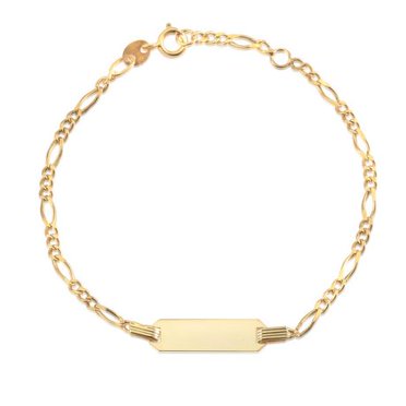 14k Gold ID Bracelet For Kids - Personalized Engraving, Adjustable Figaro Chain, Made In Italy
