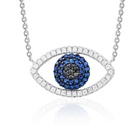 Massete Collier pendentif en argent sterling pour filles Charme protecteur symbolique du mauvais œil avec diamants simulés et saphir bleu 17,5"