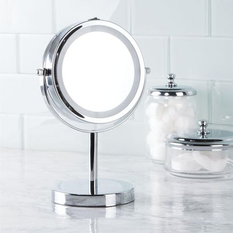 Miroir de Maquillage avec lumière intégrée, Auto-Portant, pour Plans de Travail de Salle de Bain-Chrome, Acier Miroir de Maquillage avec lumière intégrée
