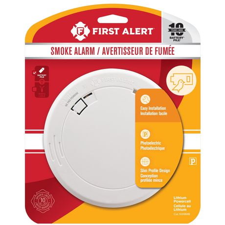 First Alert PR710A Slim Photoelectric Smoke Alarm with 10-Year Sealed Battery, PR710A-6 SMOKE
