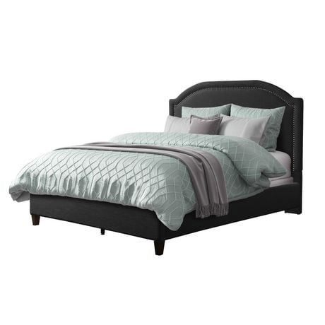 CorLiving  Fabric Bed Frame with Arched Headboard and Nailhead Trim Accents