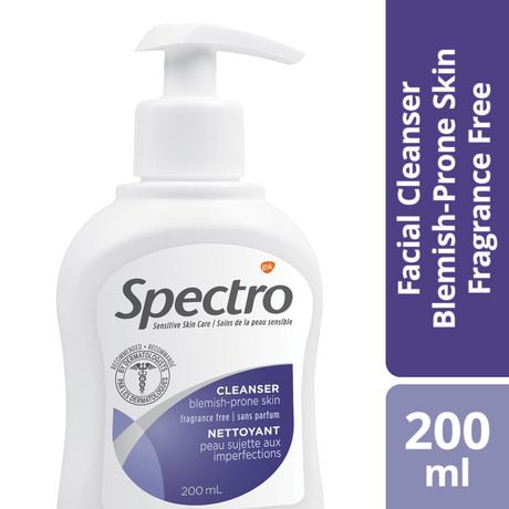 Spectro Facial Cleanser for Blemish Prone Skin, Fragrance and Dye Free, Pump Dispenser, 200 ml Fragrance Free