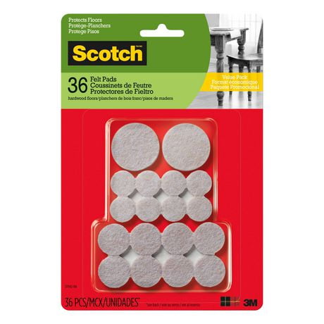 Scotch® Felt Pads Value Pack, SP842-NA, beige, assorted sizes, 36 per pack